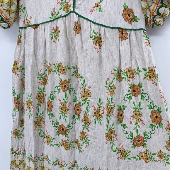 Fig & Flower Size Large Floral Print Linen Blend Short Sleeve Midi Dress Prairie - Picture 8 of 16